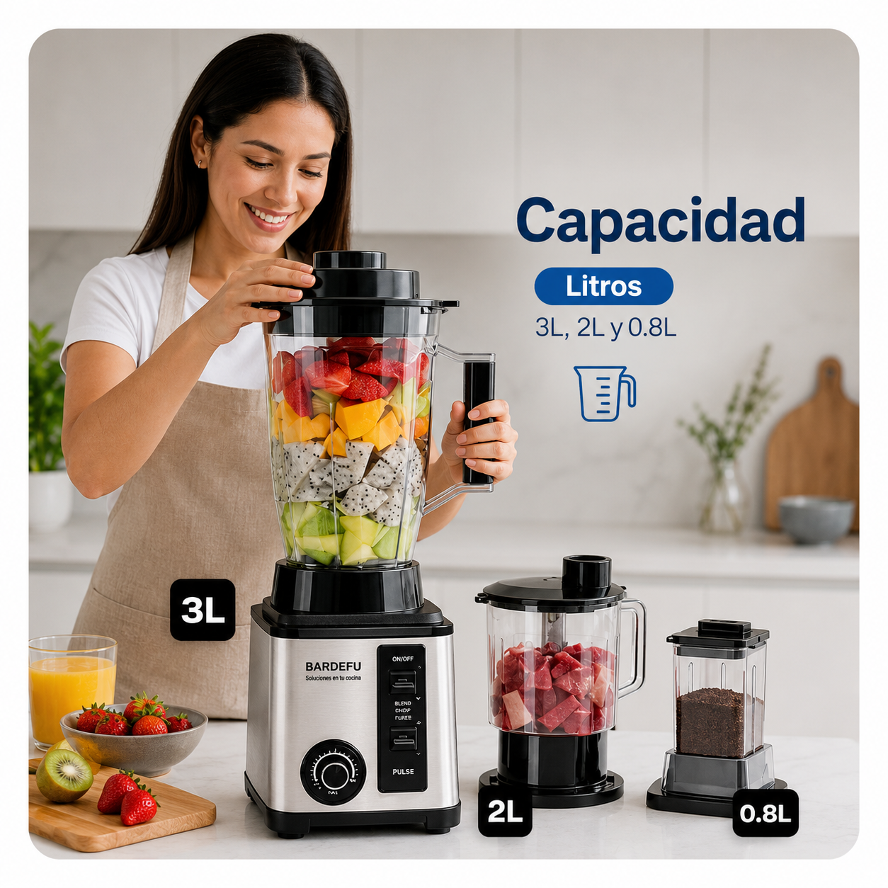 Licuadora Multifuncional 8 en 1 | Tritura, Licúa, Pica y Mucho Más